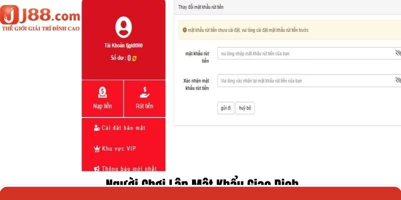 Thao tác thiết lập mật khẩu tại trang game
