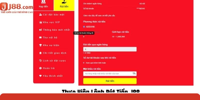 Thực hiện lệnh rút tiền J88 chi tiết