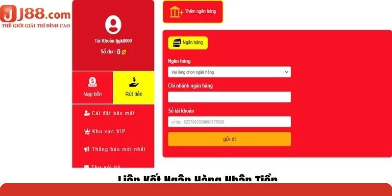 Hội viên thêm ngân hàng nhận tại trang game